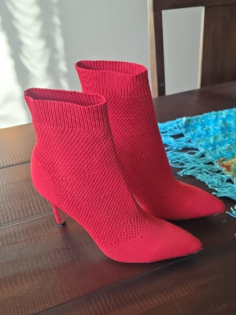 MIA Red Knit Pointed Toe Sock Ankle Booties